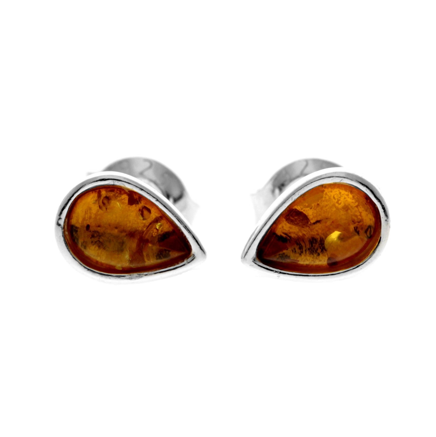 925 Sterling Silver & Genuine Baltic Amber Little Pears Studs Earrings  - AA013