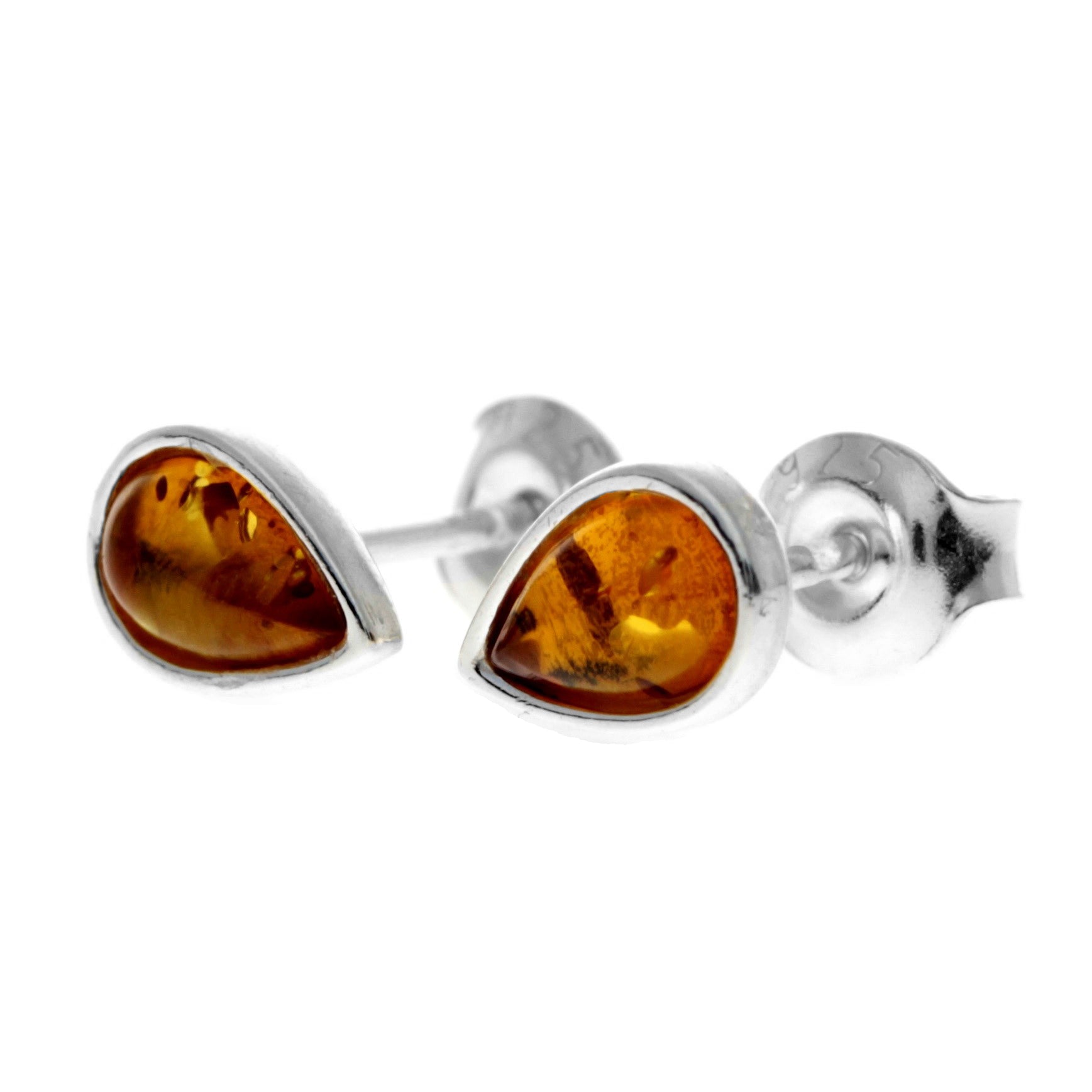 925 Sterling Silver & Genuine Baltic Amber Little Pears Studs Earrings  - AA013