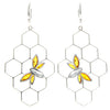 925 Sterling Silver & Genuine Baltic Amber Large Honey Bumble Bee Drop Earrings - AA029