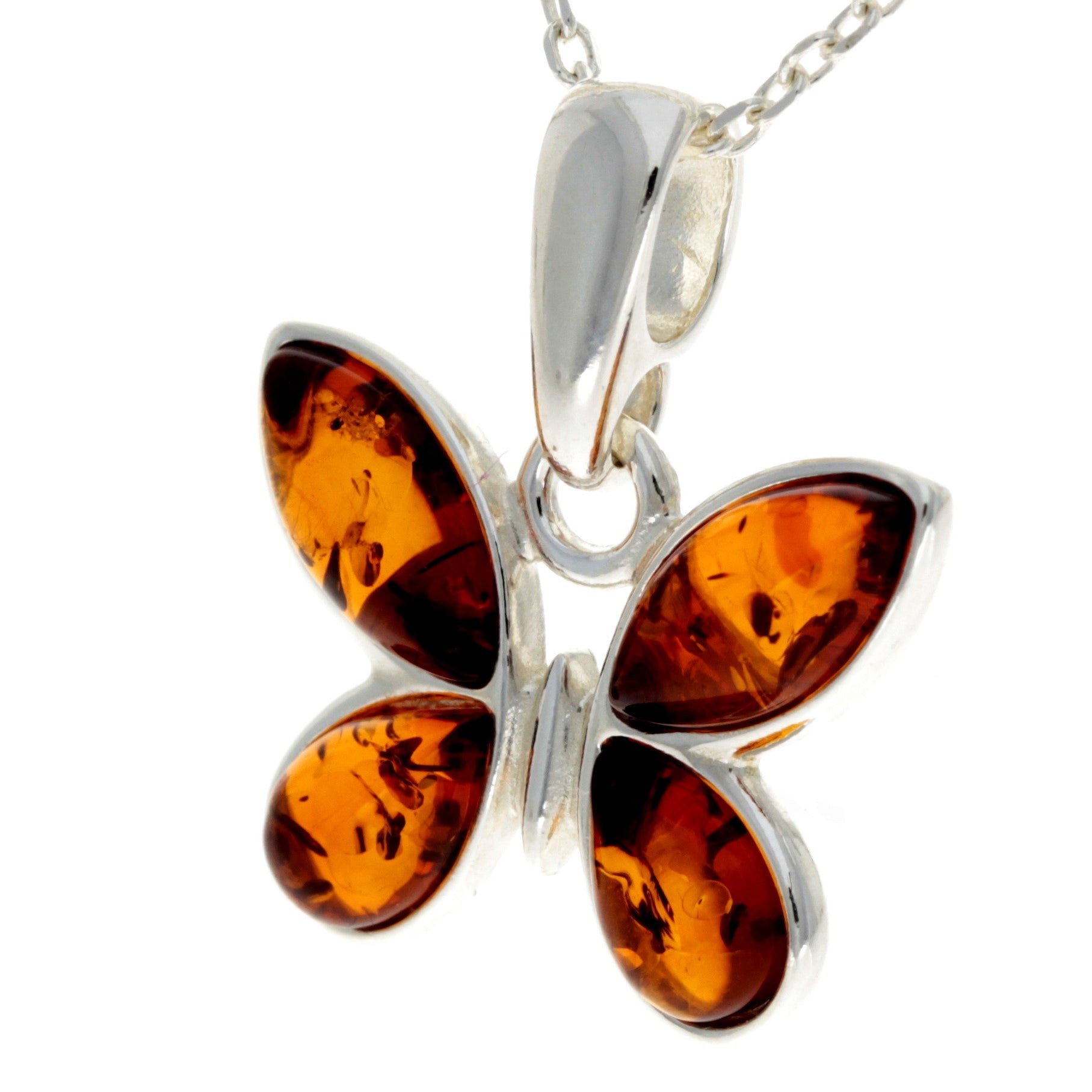 925 Sterling Silver & Genuine Baltic Amber Classic Butterfly Pendant - AA228