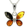 925 Sterling Silver & Genuine Baltic Amber Classic Butterfly Pendant - AA228