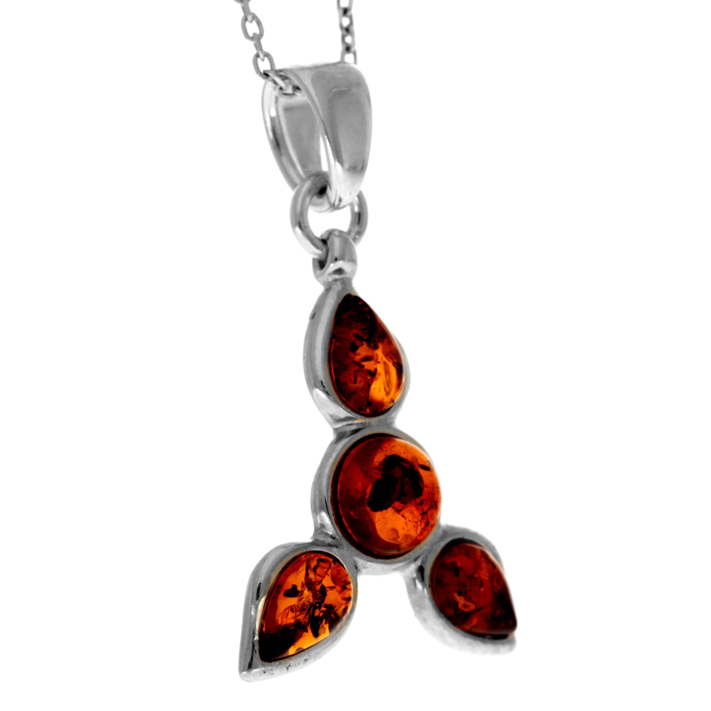 925 Sterling Silver & Genuine Baltic Amber Modern Trio Pendant  AA230