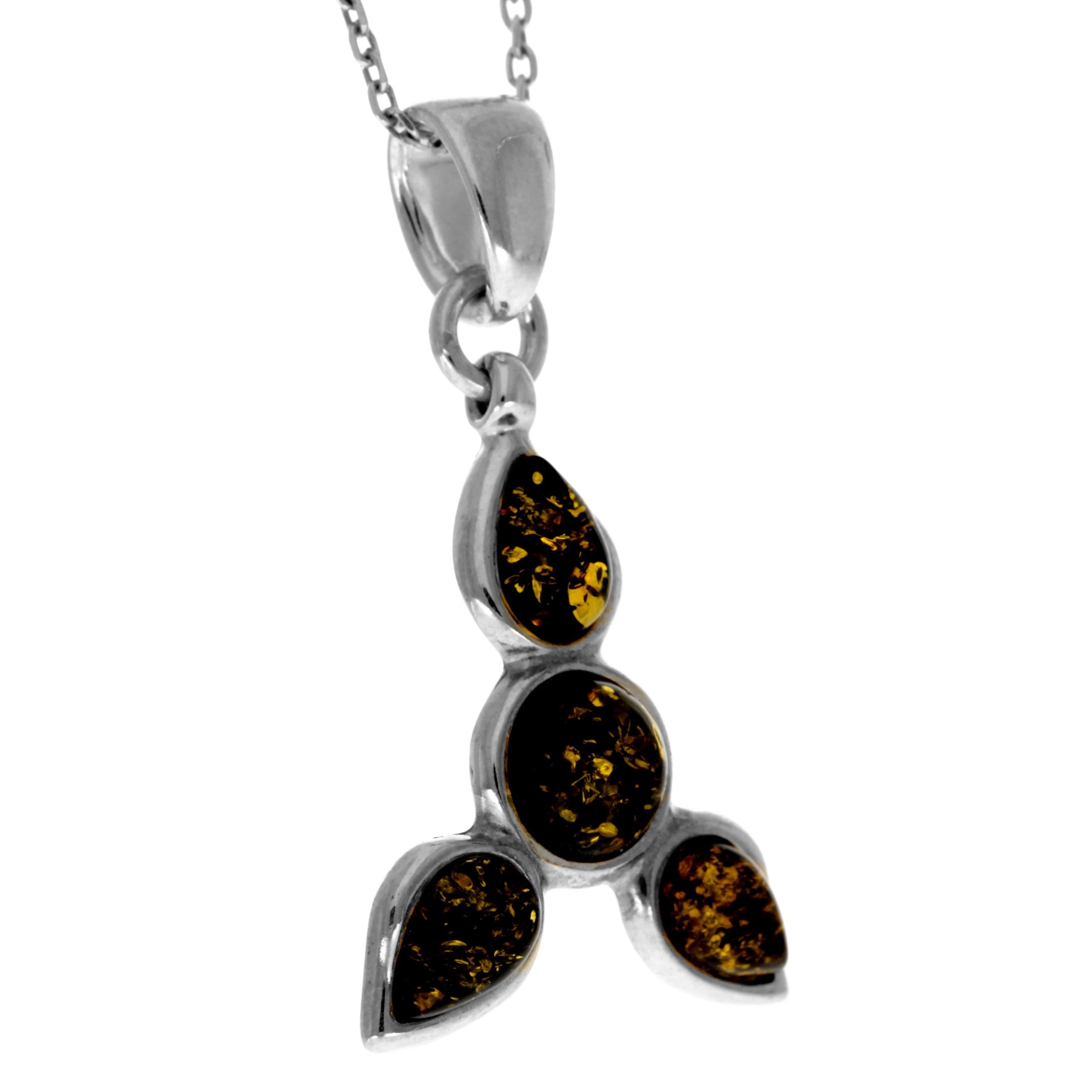 925 Sterling Silver & Genuine Baltic Amber Modern Trio Pendant  AA230