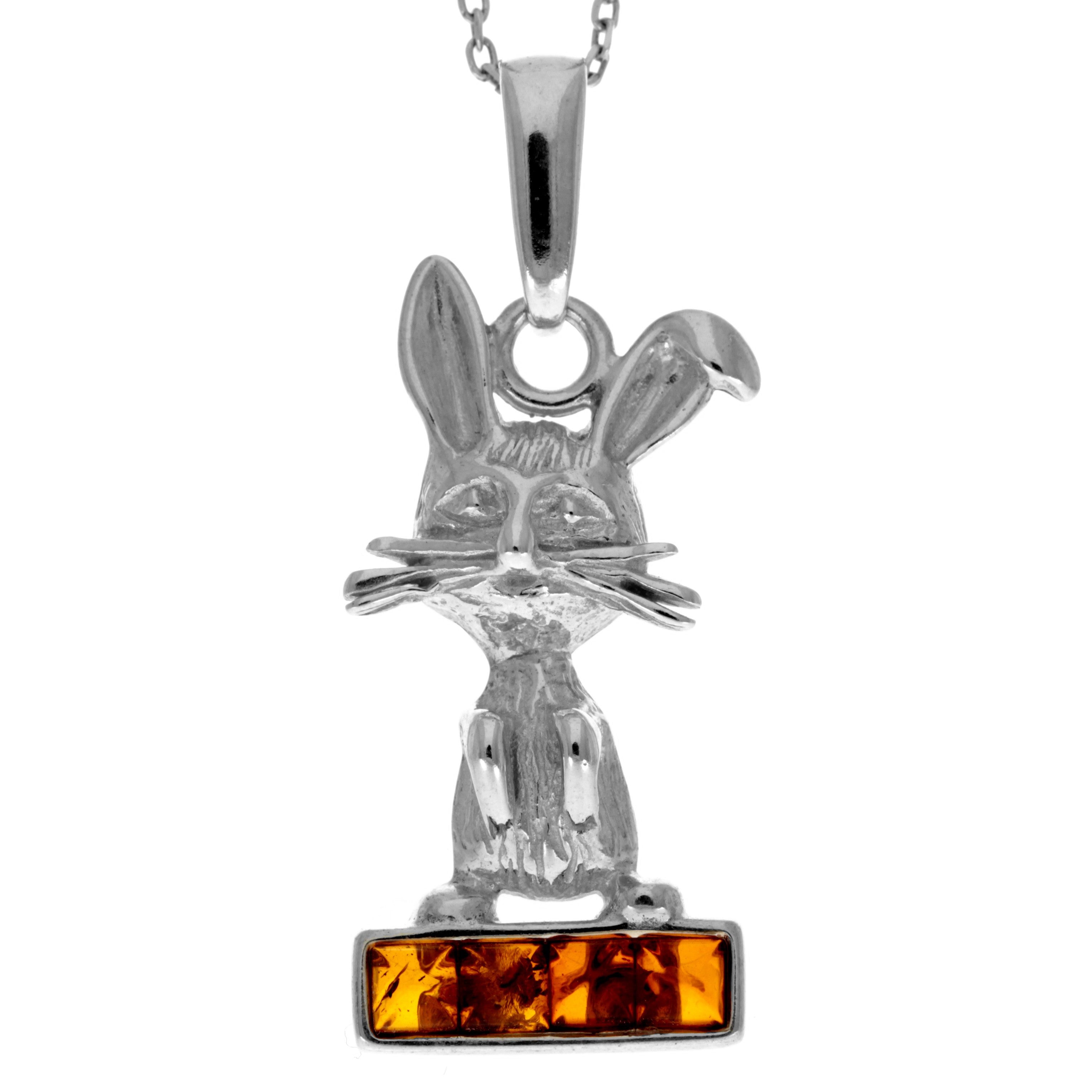 925 Sterling Silver & Genuine Baltic Amber Classic  Modern Rabbit  Pendant - AA243