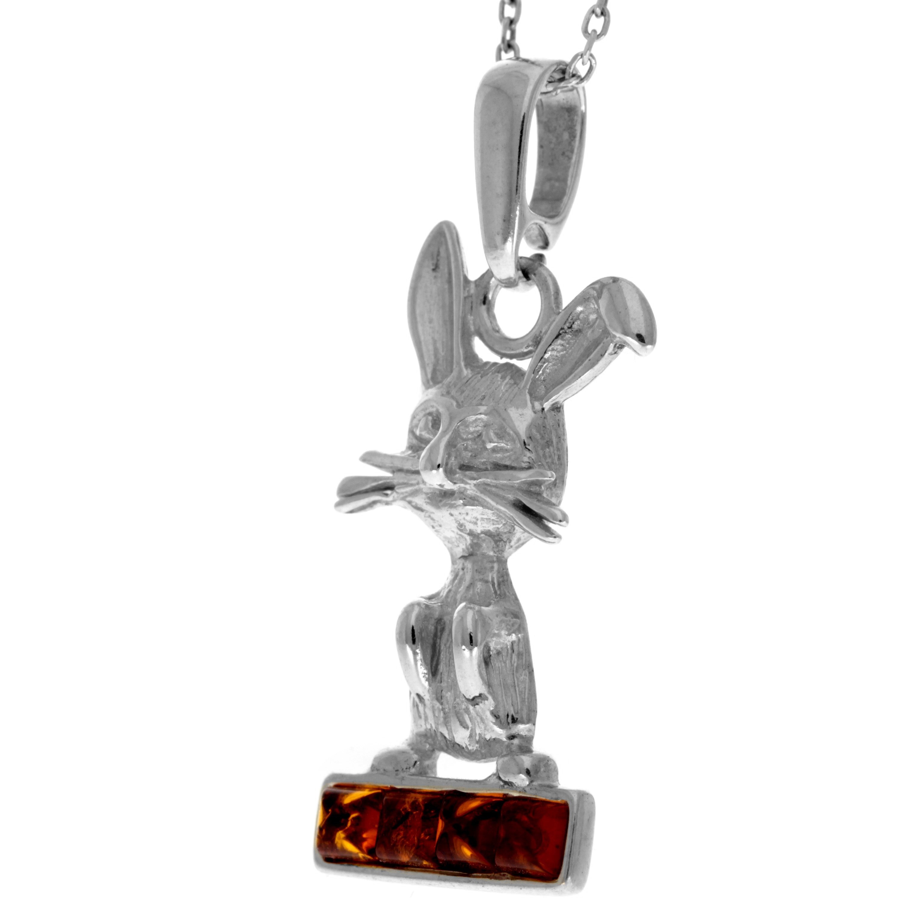 925 Sterling Silver & Genuine Baltic Amber Classic  Modern Rabbit  Pendant - AA243