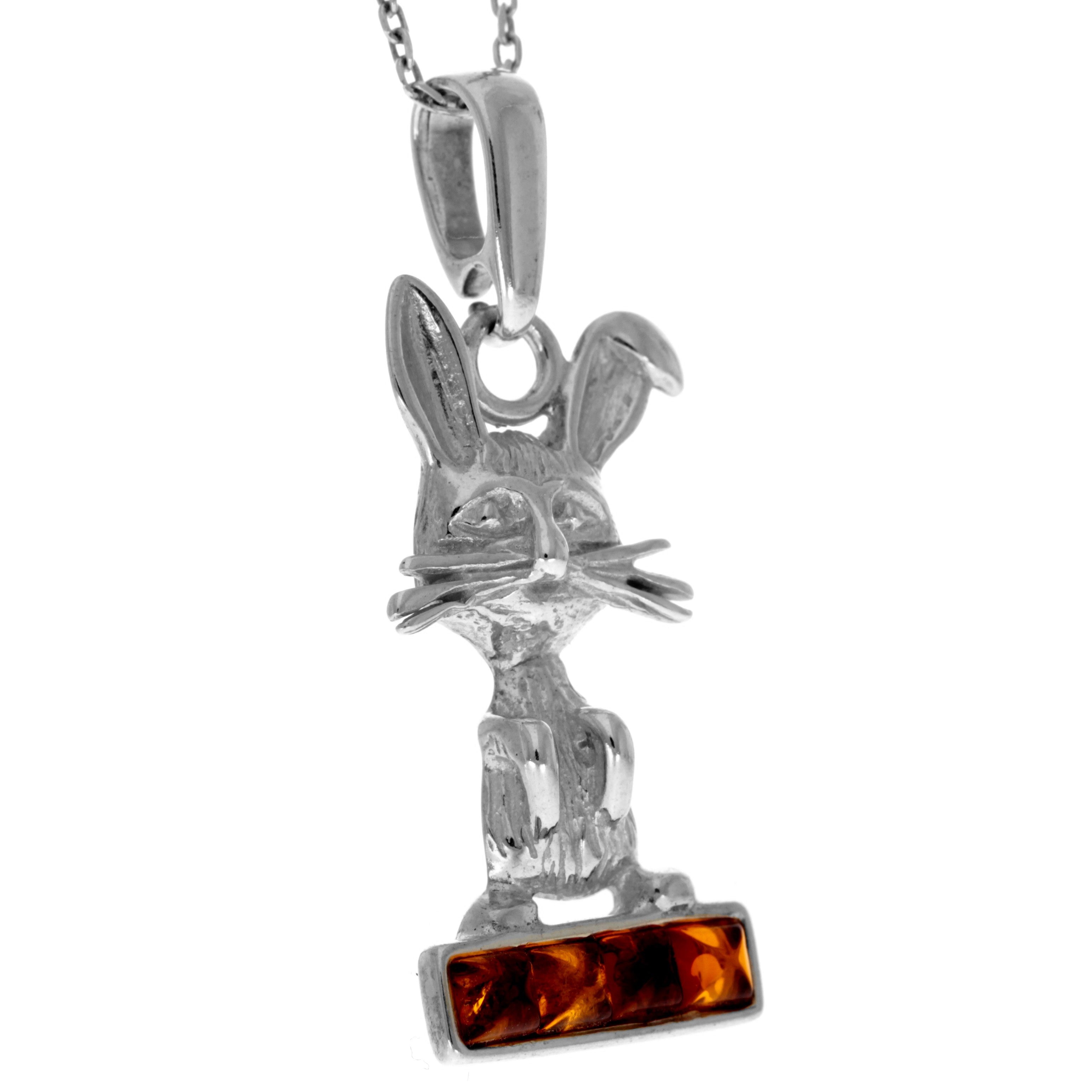 925 Sterling Silver & Genuine Baltic Amber Classic  Modern Rabbit  Pendant - AA243