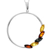 925 Sterling Silver & Baltic Amber Multistone Large Circle Amber Modern Pendant - AA244