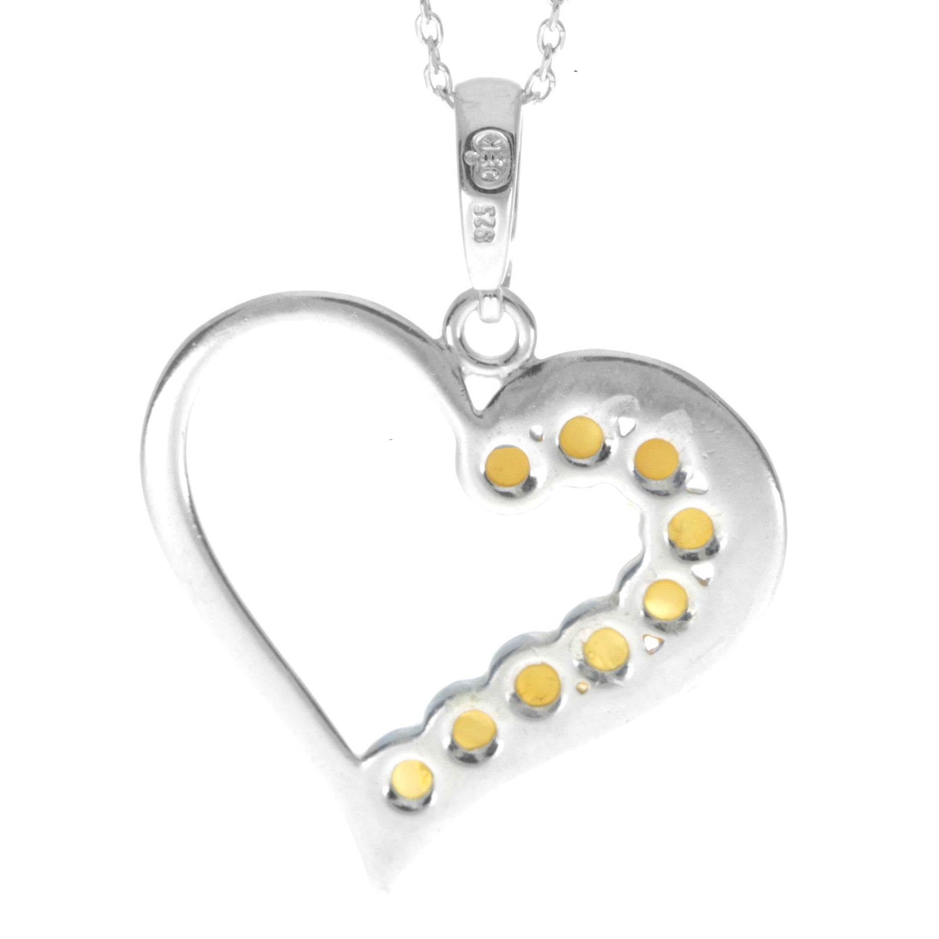 925 Sterling Silver & Genuine Baltic Amber Multi Stone Heart Pendant - AA245