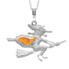 925 Sterling Silver & Genuine Baltic Amber Witch Riding a Broomstick Pendant - AA246