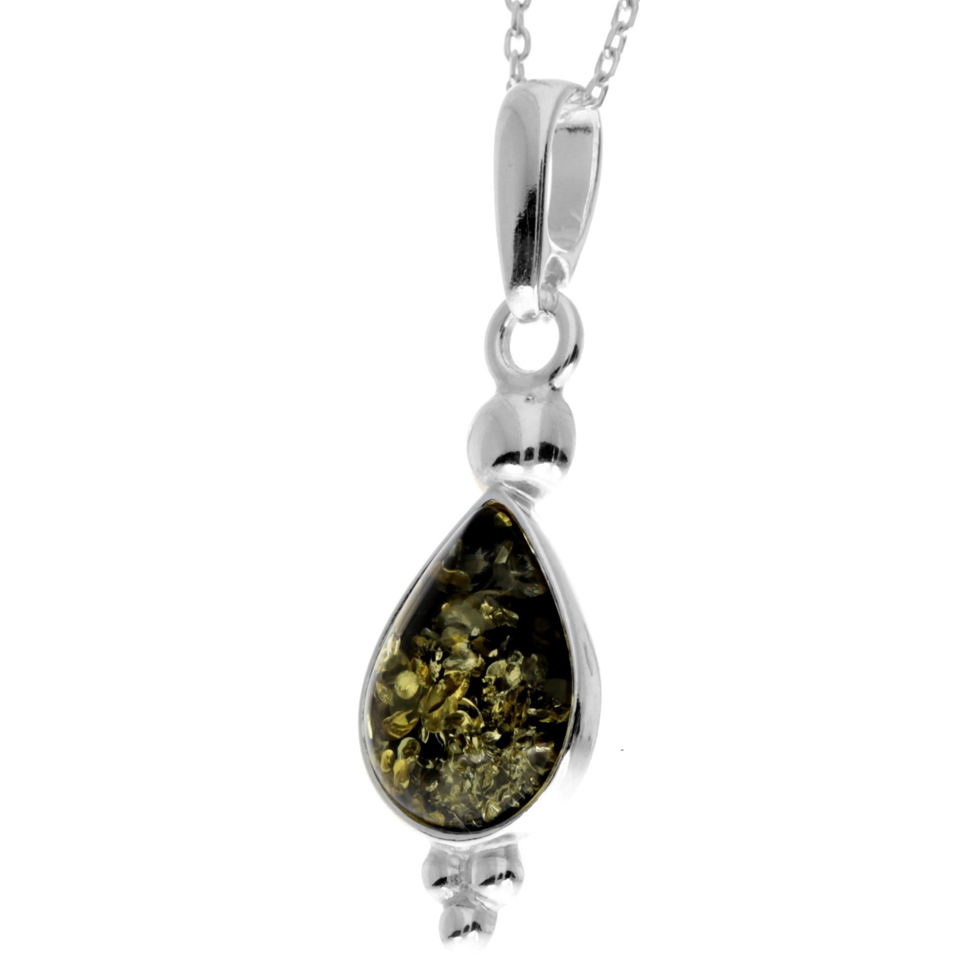 925 Sterling Silver & Genuine Baltic Amber Teardrop Classic Pendant - AA247