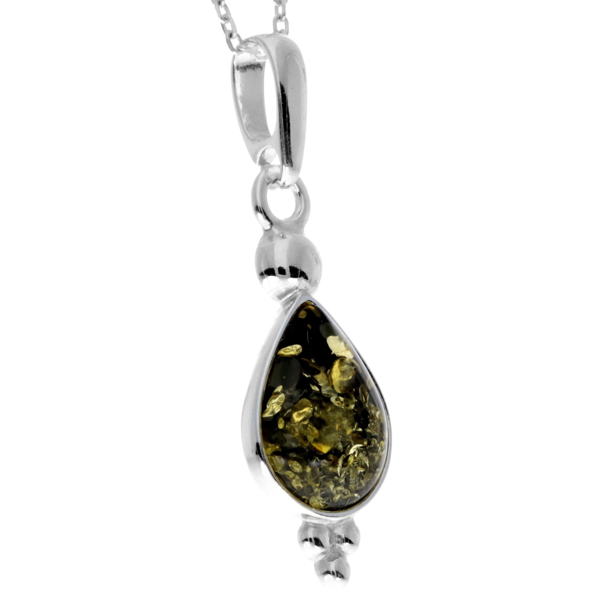 925 Sterling Silver & Genuine Baltic Amber Teardrop Classic Pendant - AA247