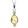 925 Sterling Silver & Genuine Baltic Amber Teardrop Classic Pendant - AA247