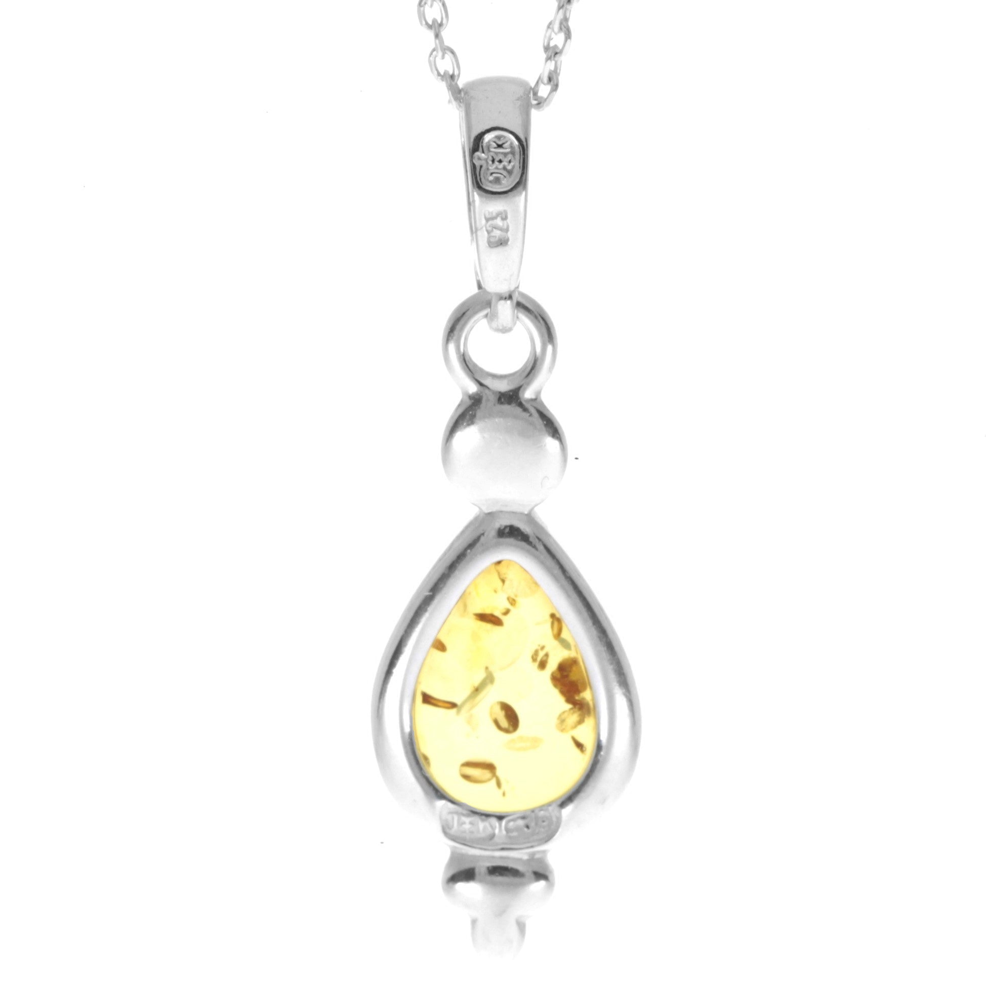 925 Sterling Silver & Genuine Baltic Amber Teardrop Classic Pendant - AA247