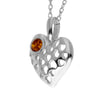 925 Sterling Silver & Genuine Baltic Amber Small Heart Pendant - AA248