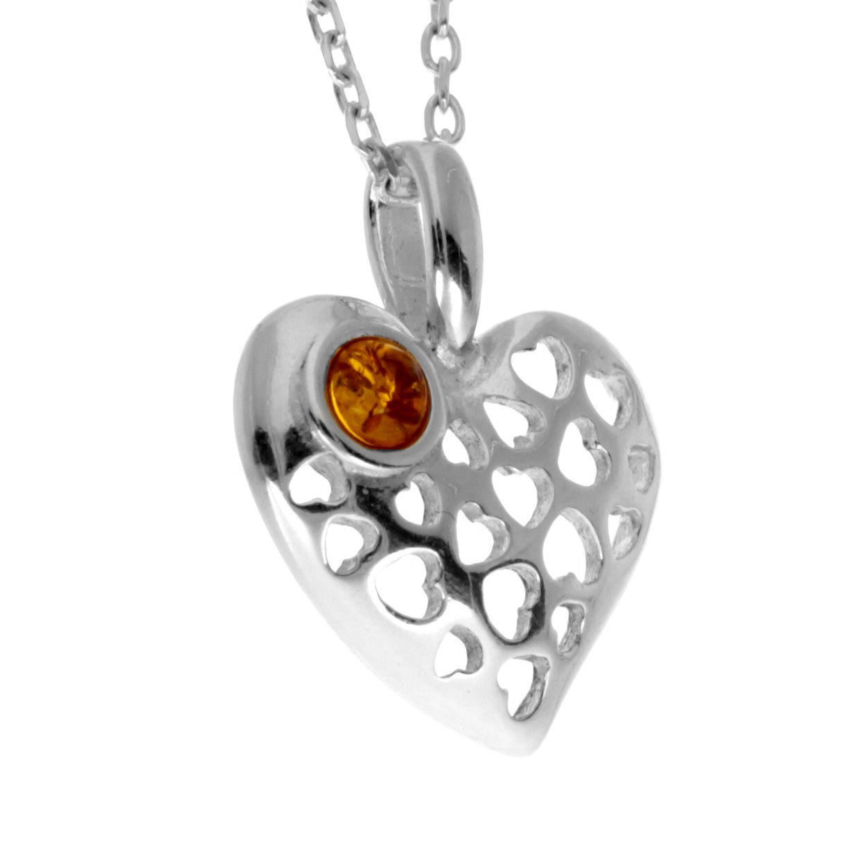 925 Sterling Silver & Genuine Baltic Amber Small Heart Pendant - AA248