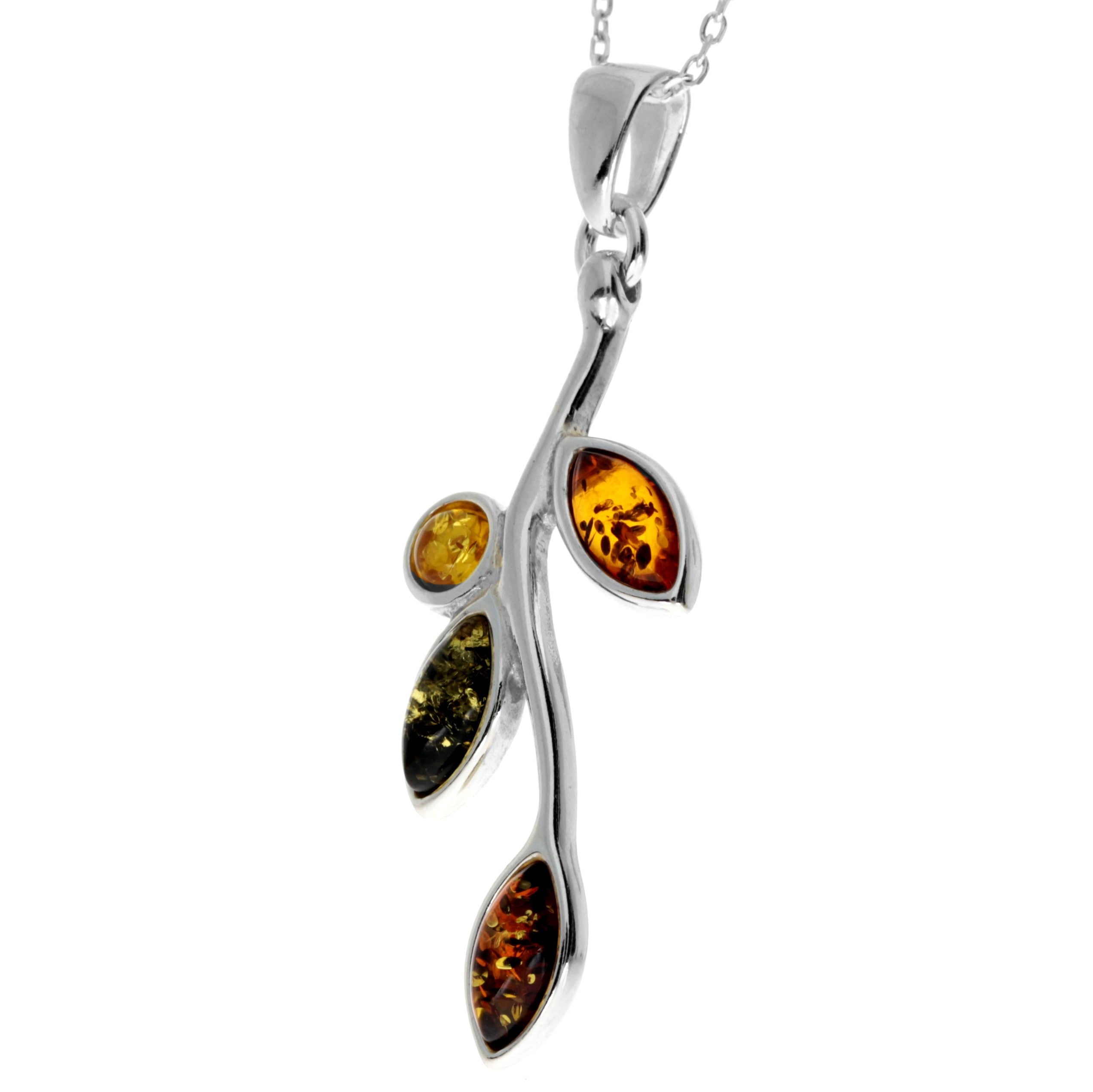 925 Sterling Silver & Genuine Baltic Amber Classic Pendant - AA250