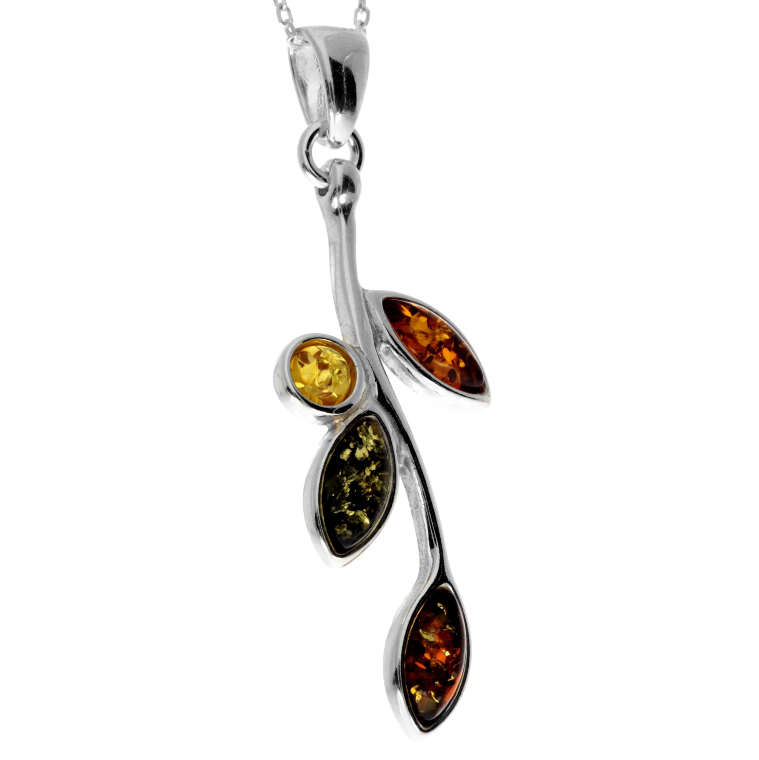 925 Sterling Silver & Genuine Baltic Amber Classic Pendant - AA250