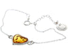 925 Sterling Silver & Genuine Baltic Amber Heart Bracelet 18 cm + 3 cm  - AA503