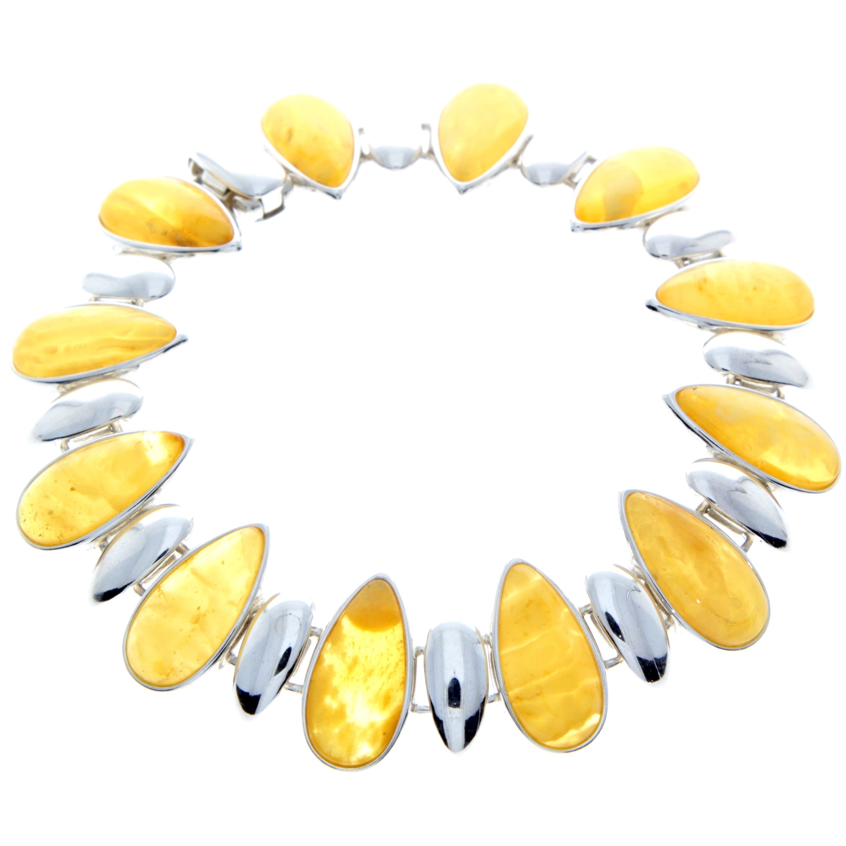 925 Sterling Silver & Genuine Baltic Amber Exclusive Link Bracelet - AA504