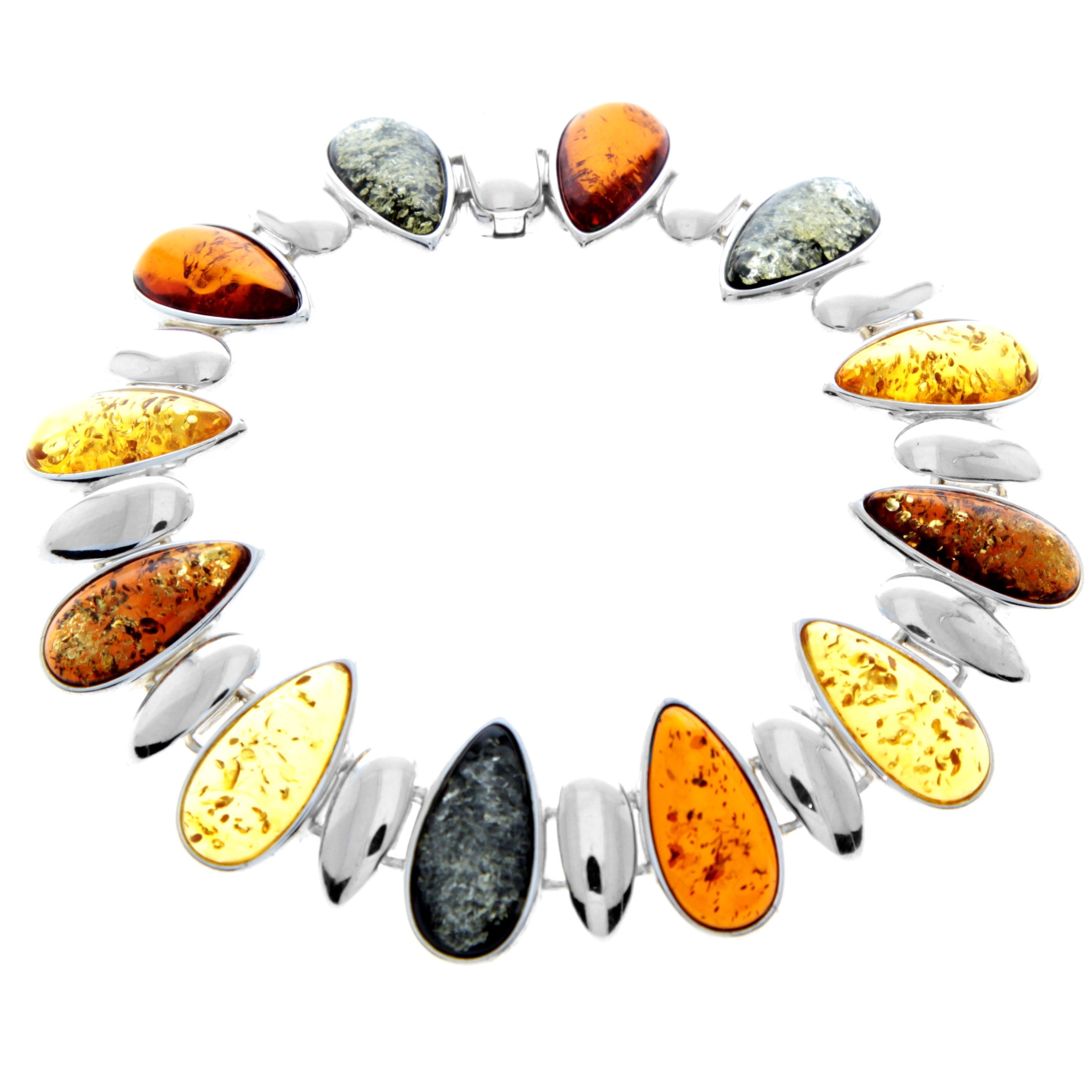 925 Sterling Silver & Genuine Baltic Amber Exclusive Link Bracelet - AA504