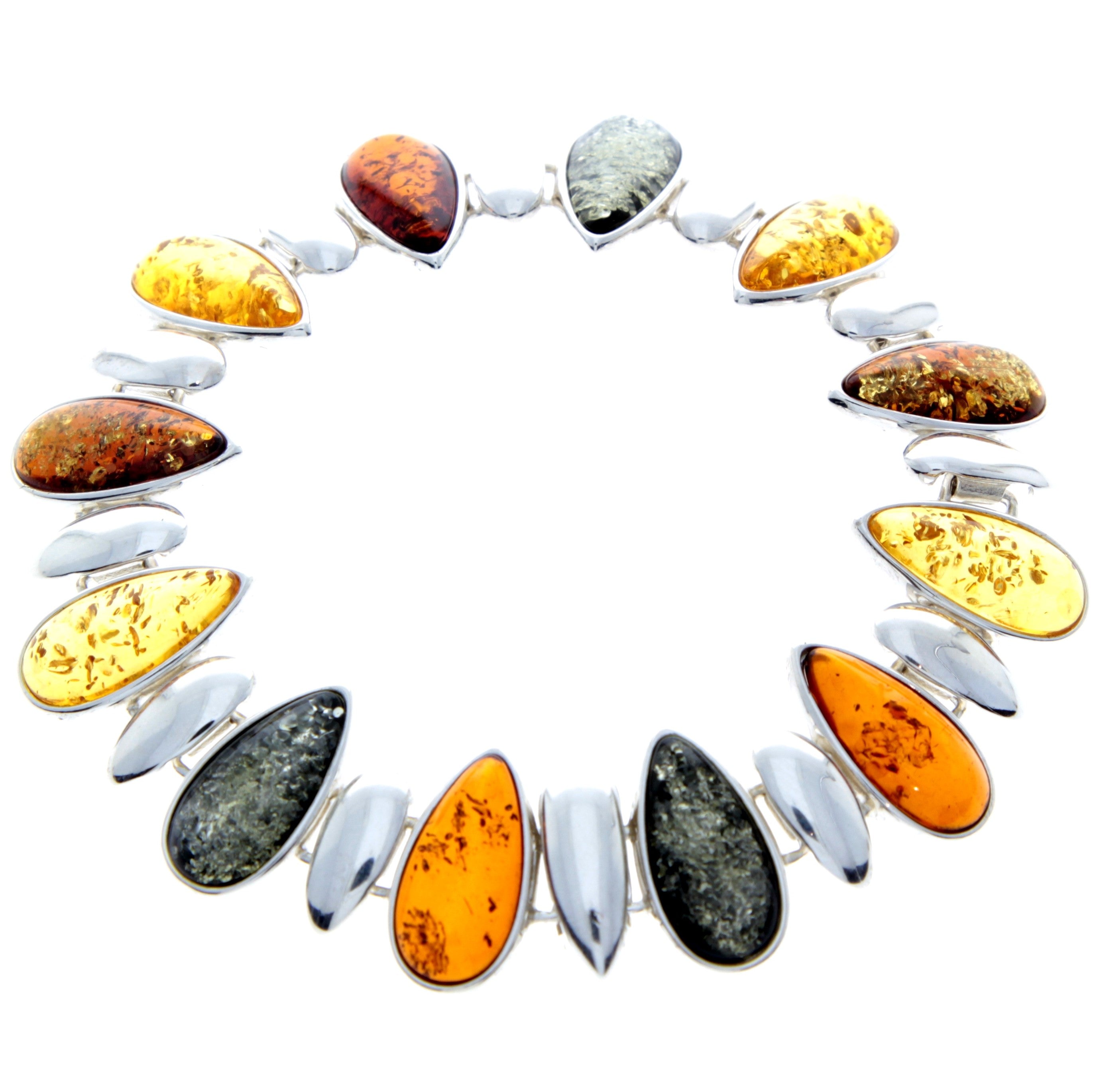 925 Sterling Silver & Genuine Baltic Amber Exclusive Link Bracelet - AA504