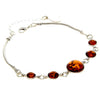 925 Sterling Silver & Genuine Baltic Amber Snake Chain Bracelet with extender - AA507