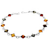 925 Sterling Silver & Genuine Baltic Amber Square Stones Link Bracelet - AA508