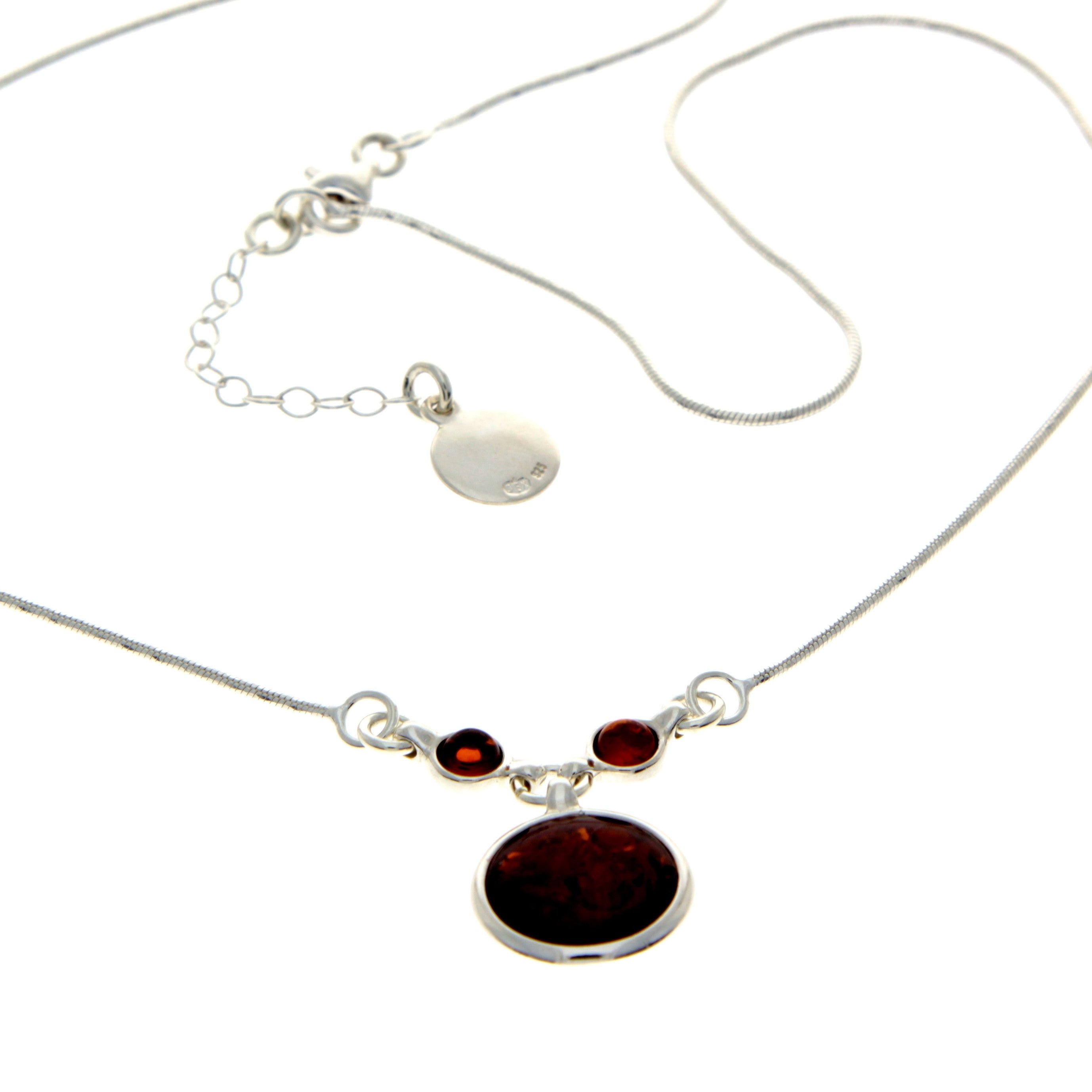 925 Sterling Silver & Genuine Baltic Amber Multi Stones Round Classic Exclusive Necklace - AA902