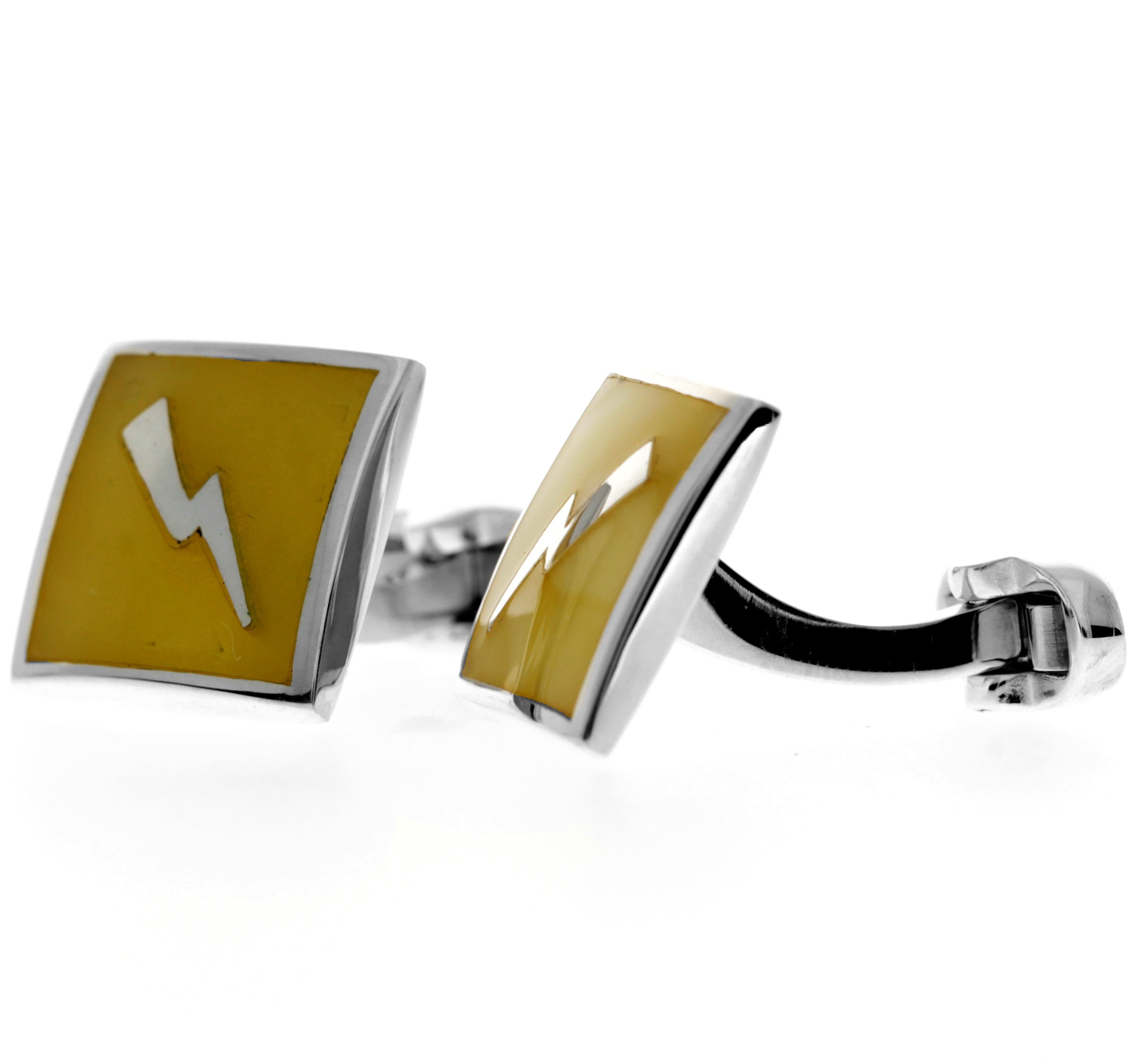 925 Sterling Silver & Genuine Baltic Amber Exclusive Thunder Lightning Cufflinks - AAC008