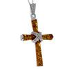 925 Sterling Silver & Genuine Baltic Amber Cross Pendant - AB207