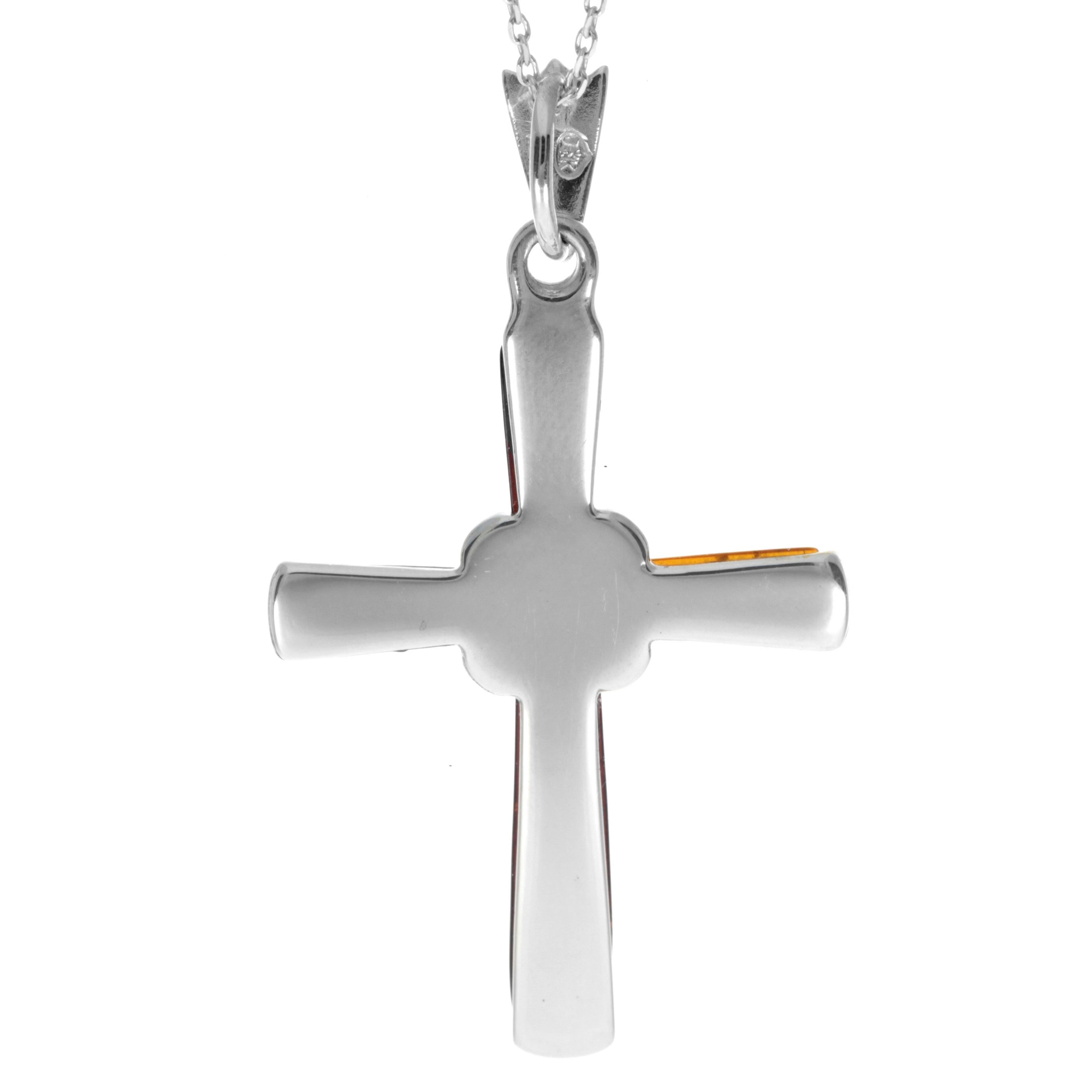 925 Sterling Silver & Genuine Baltic Amber Cross Pendant - AB207