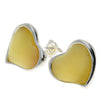 925 Sterling Silver & Baltic Amber Classic Heart Engraved Heart Studs Earrings - AC004