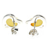 925 Sterling Silver & Baltic Amber Classic Heart Engraved Heart Studs Earrings - AC004