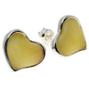 925 Sterling Silver & Baltic Amber Classic Heart Engraved Heart Studs Earrings - AC004