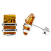 Sterling Silver & Genuine Baltic Amber Rectangular Studs Earrings  - AC009