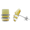 Sterling Silver & Genuine Baltic Amber Rectangular Studs Earrings  - AC009