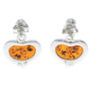 925 Sterling Silver & Genuine Baltic Amber Classic Hearts Drop Earrings - AC019