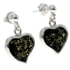 925 Sterling Silver & Genuine Baltic Amber Classic Hearts Drop Earrings - AC019