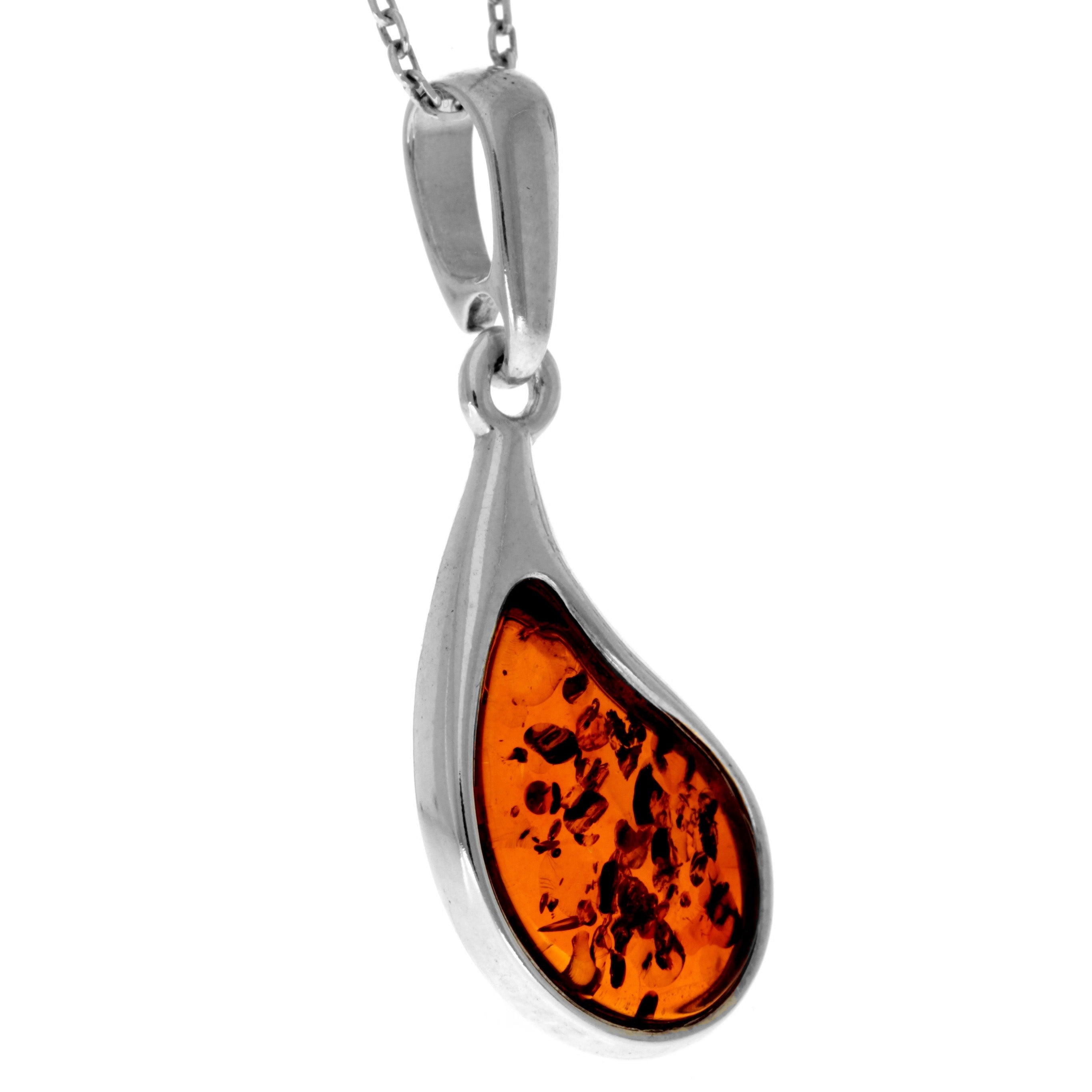 925 Sterling Silver & Genuine Baltic Amber Classic  Modern  Pendant - AC217