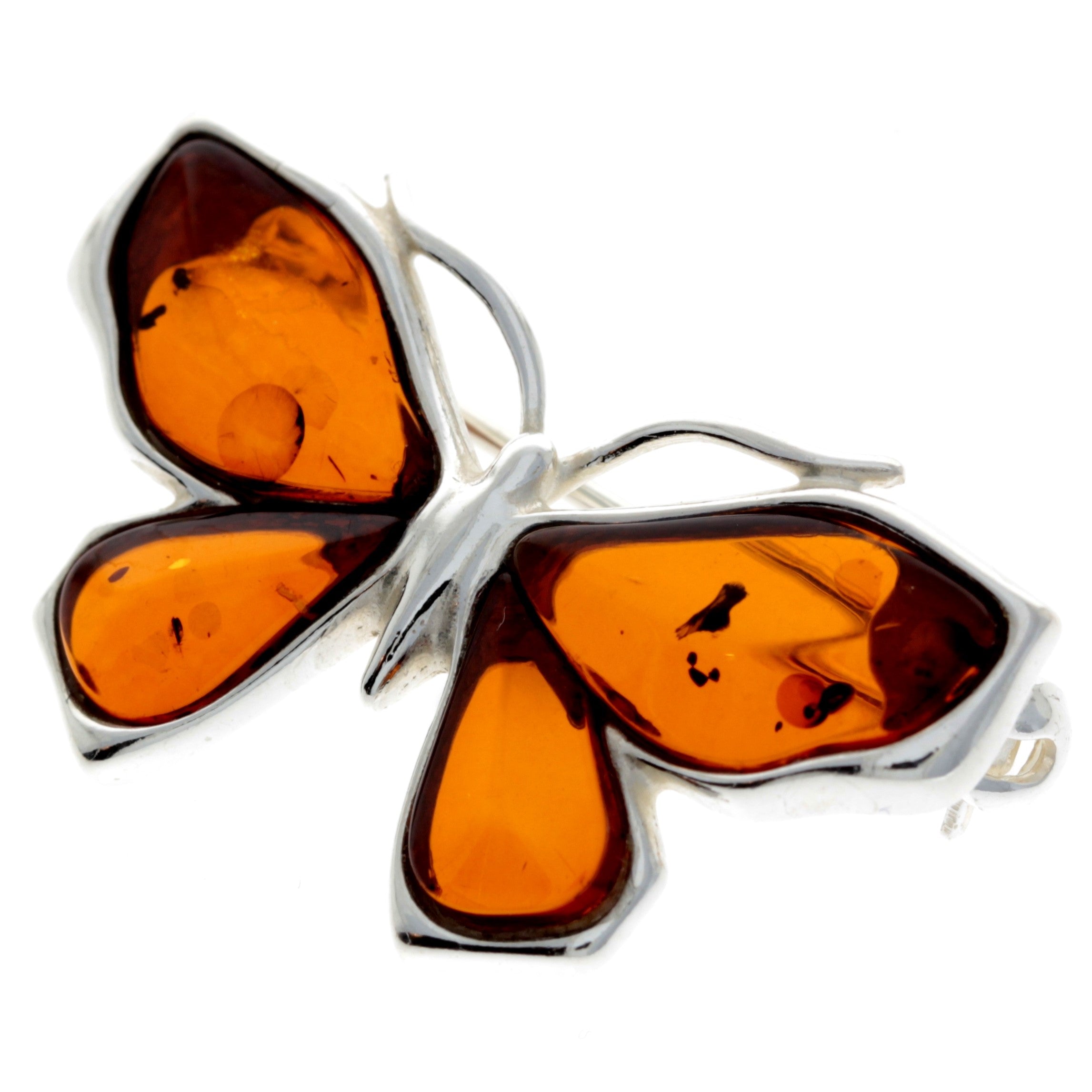 925 Sterling Silver & Baltic Amber Butterfly Engraved Brooch - AC800