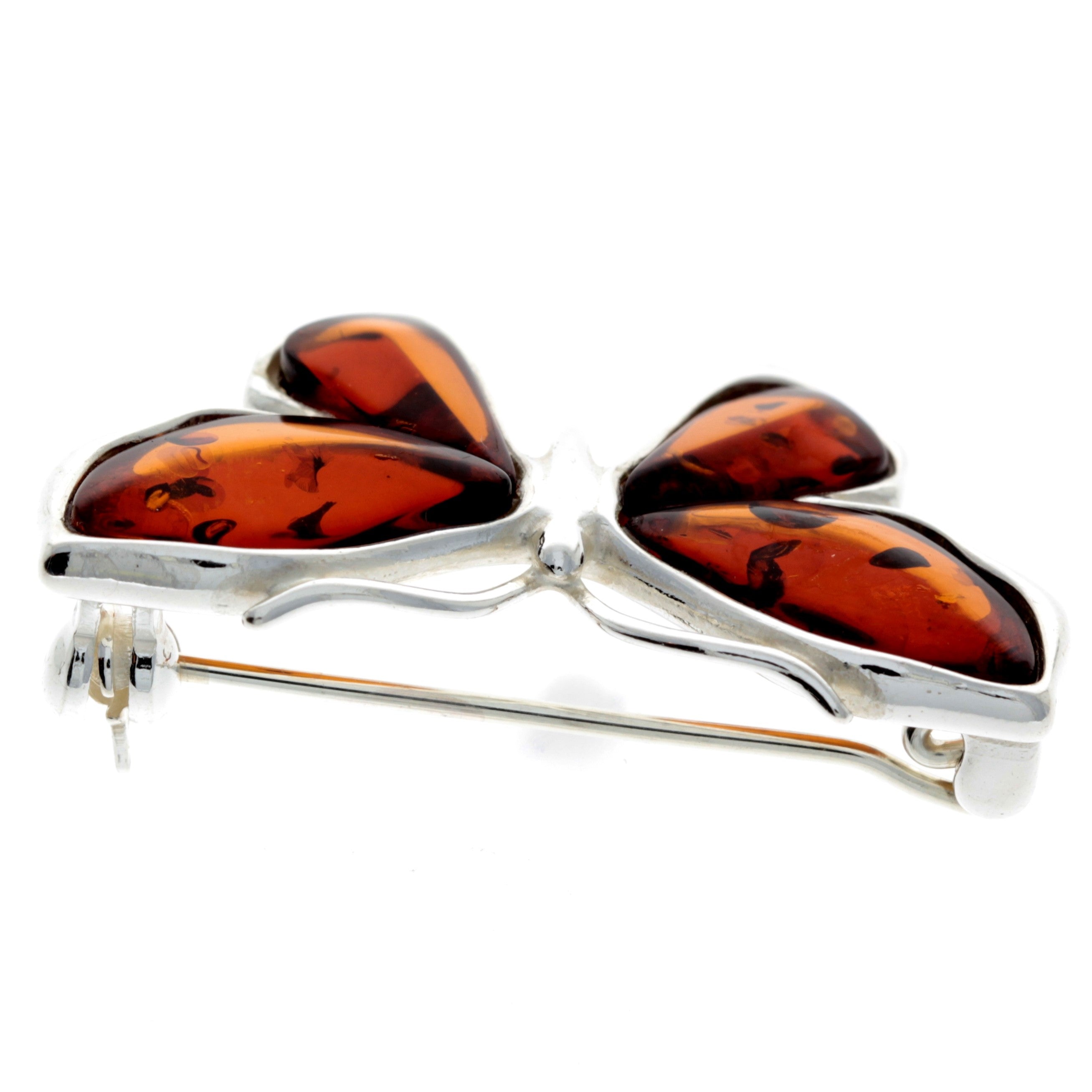 925 Sterling Silver & Baltic Amber Butterfly Engraved Brooch - AC800