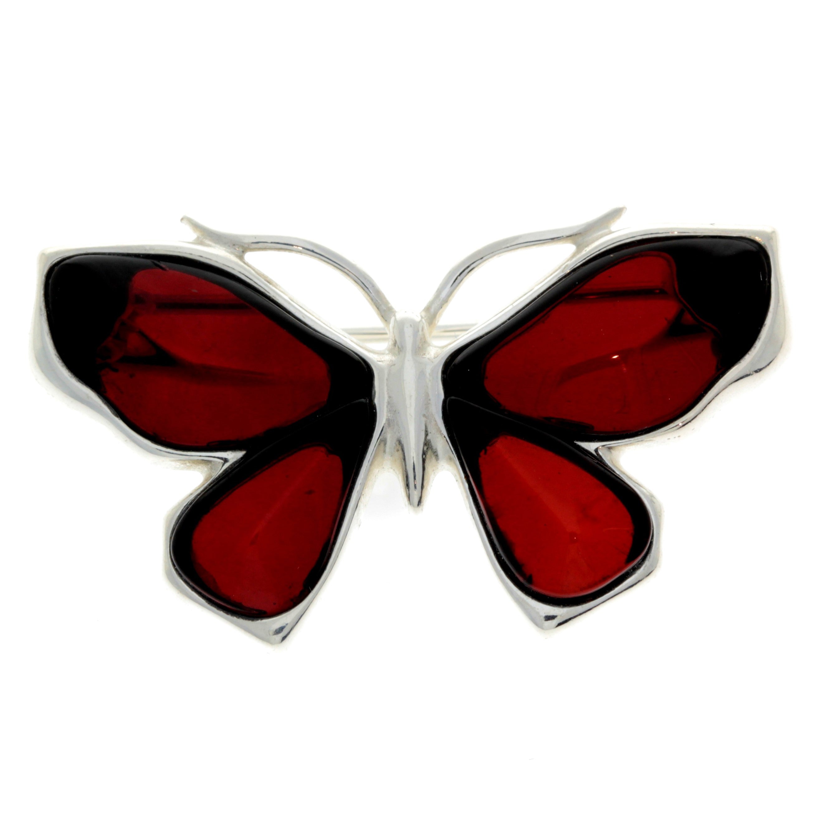 925 Sterling Silver & Baltic Amber Butterfly Engraved Brooch - AC800