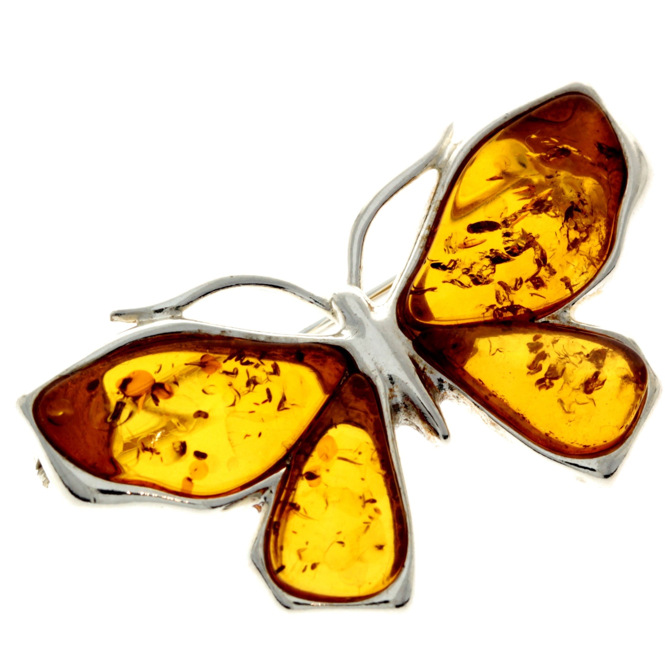 925 Sterling Silver & Baltic Amber Butterfly Engraved Brooch - AC800