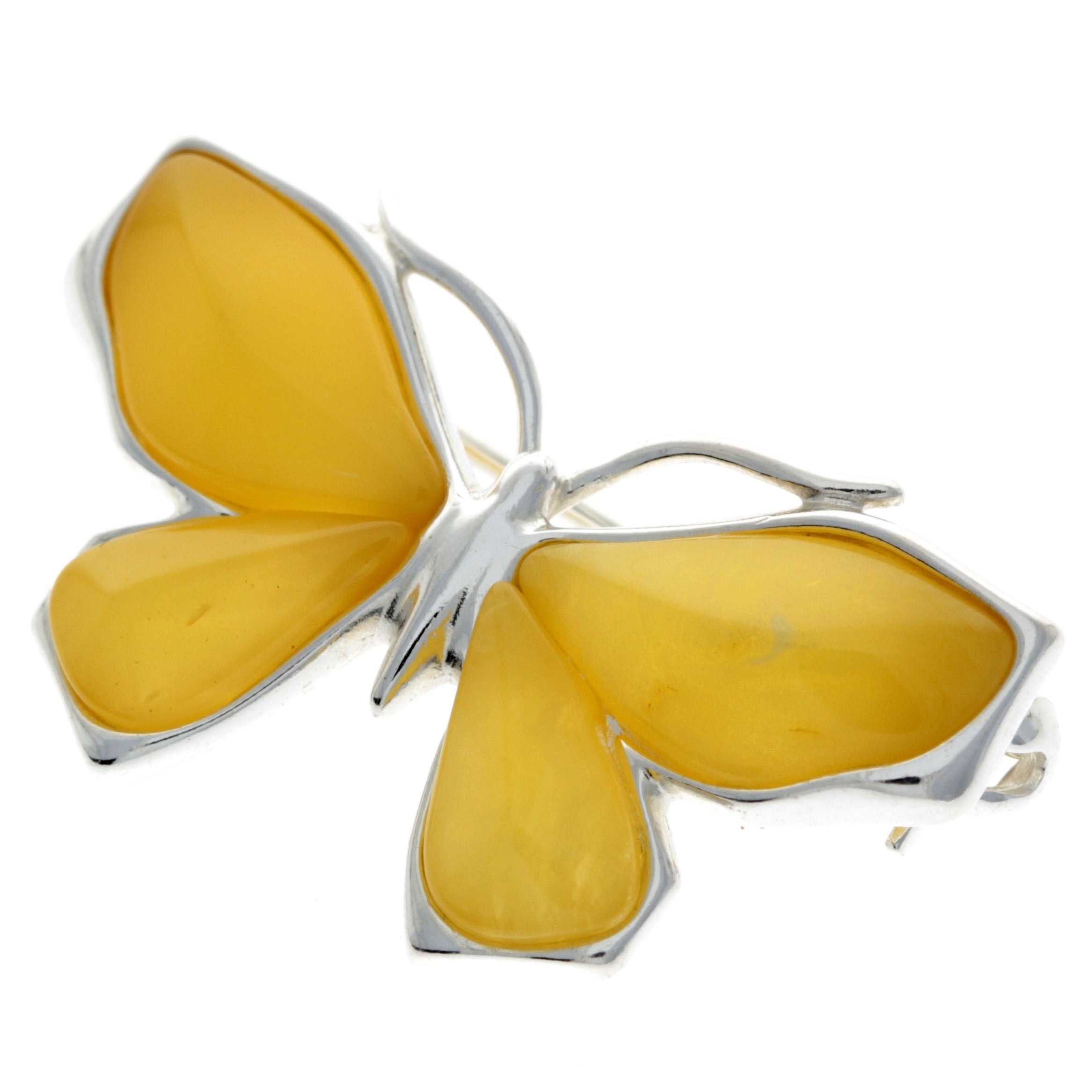 925 Sterling Silver & Baltic Amber Butterfly Engraved Brooch - AC800