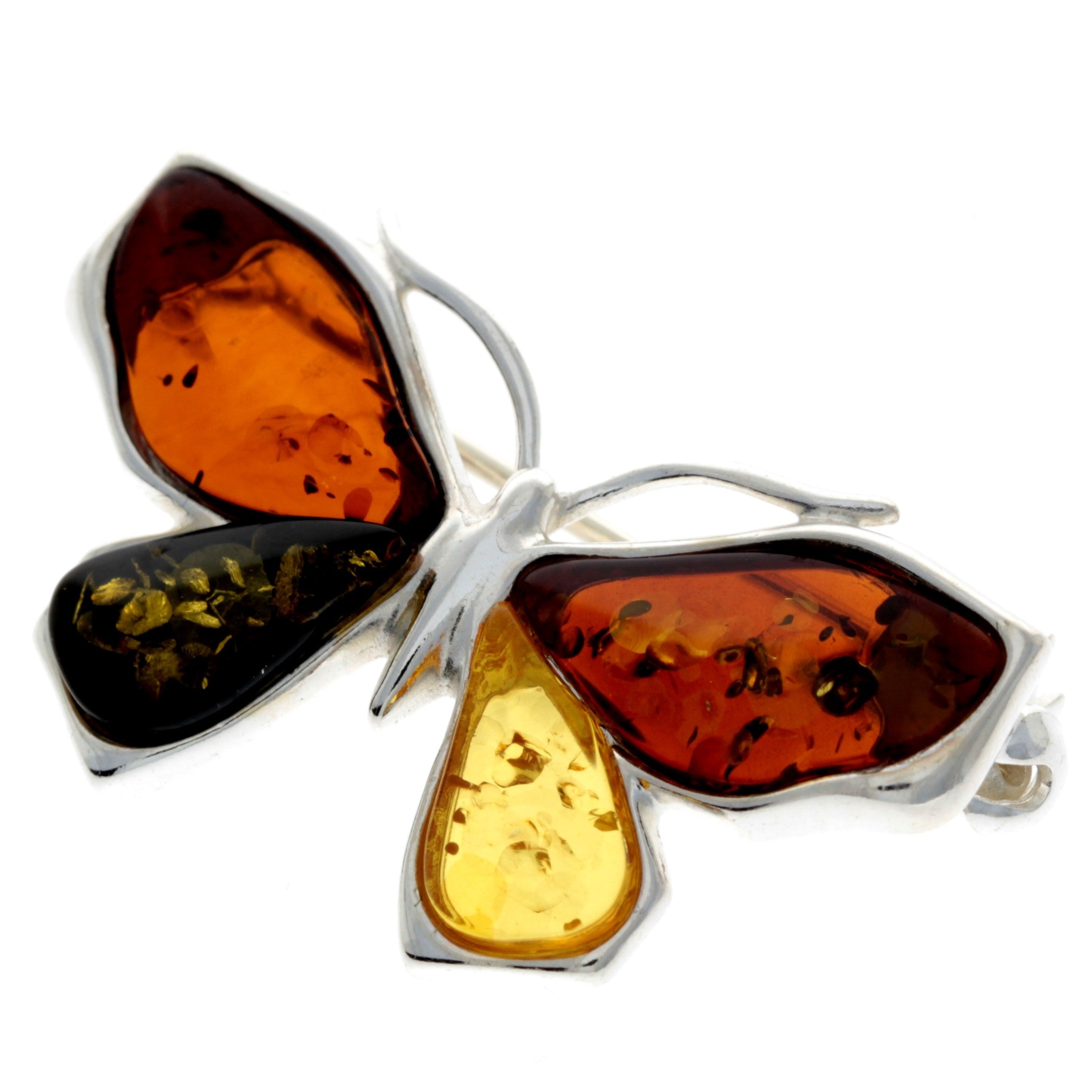 925 Sterling Silver & Baltic Amber Butterfly Engraved Brooch - AC800