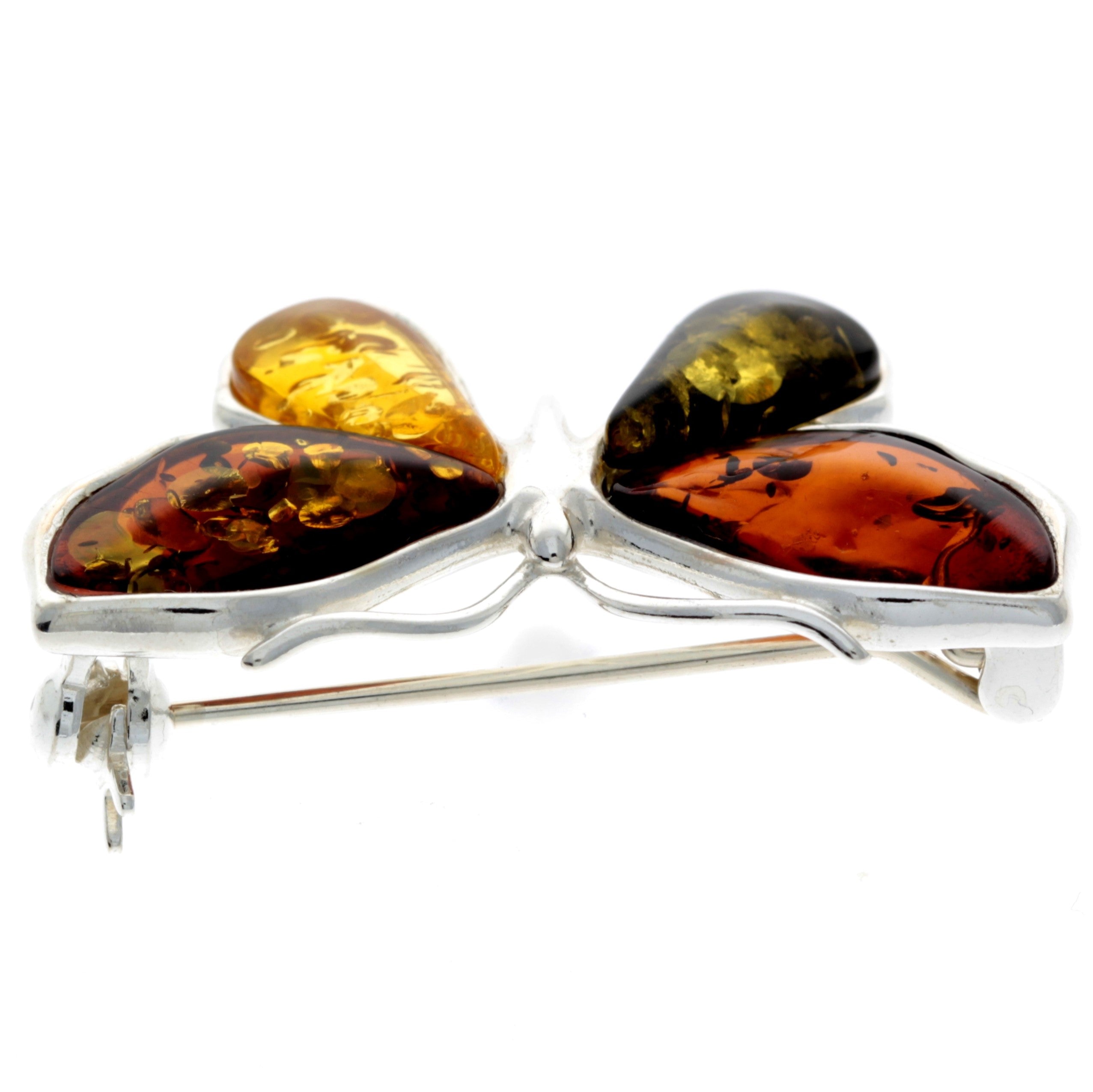 925 Sterling Silver & Baltic Amber Butterfly Engraved Brooch - AC800