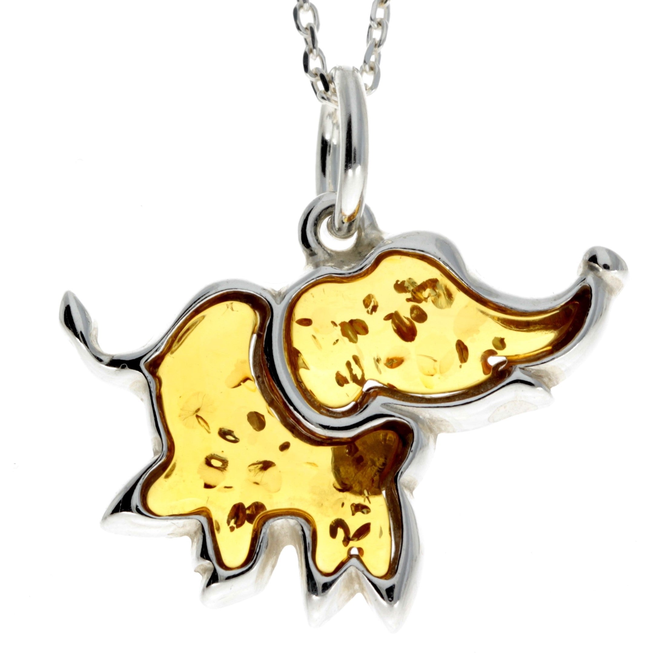 925 Sterling Silver & Baltic Amber Lucky Elephant Pendant - AD214