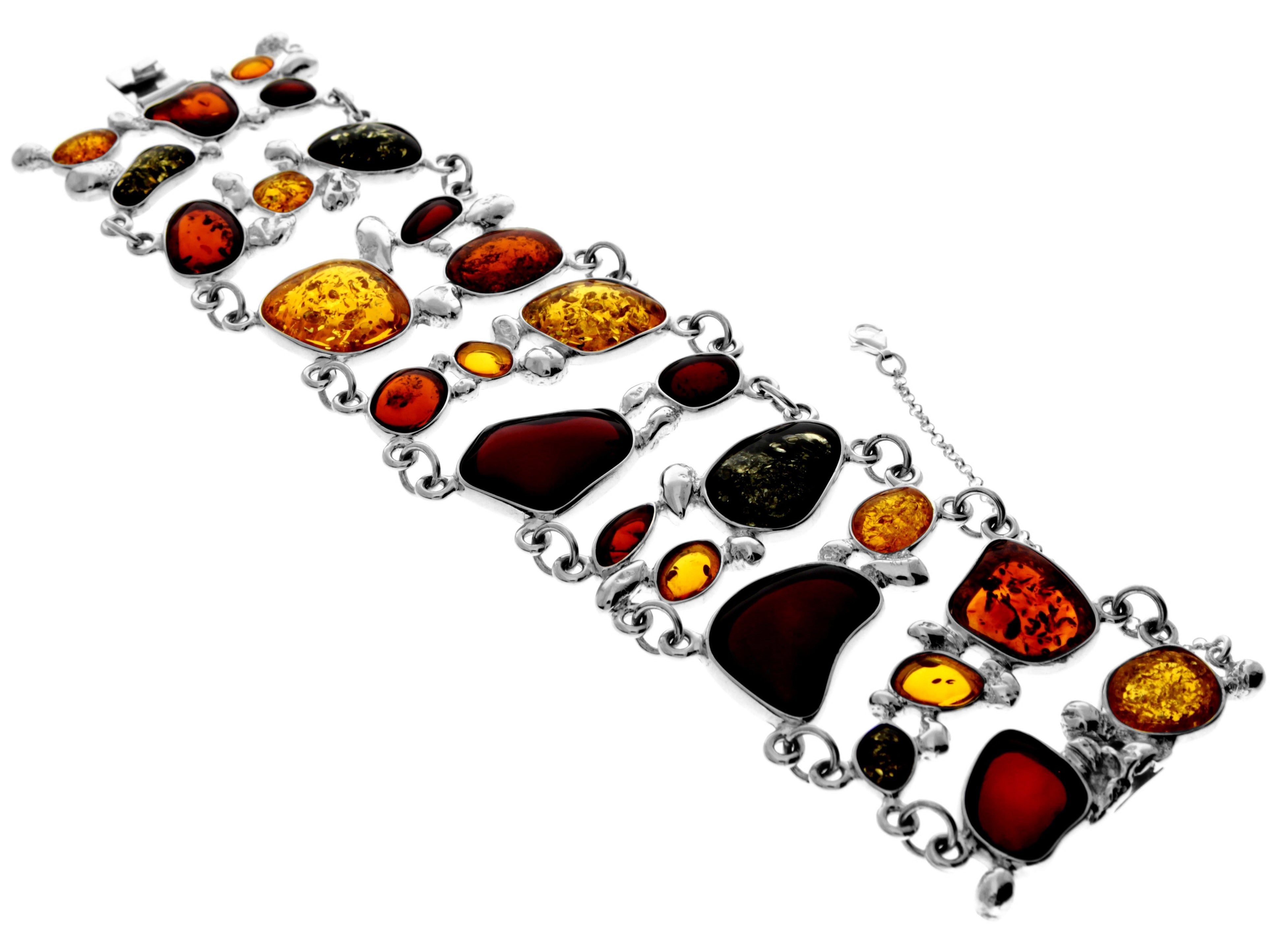 925 Sterling Silver & Genuine Baltic Amber Heavy Exclusive Link Bracelet - AD503