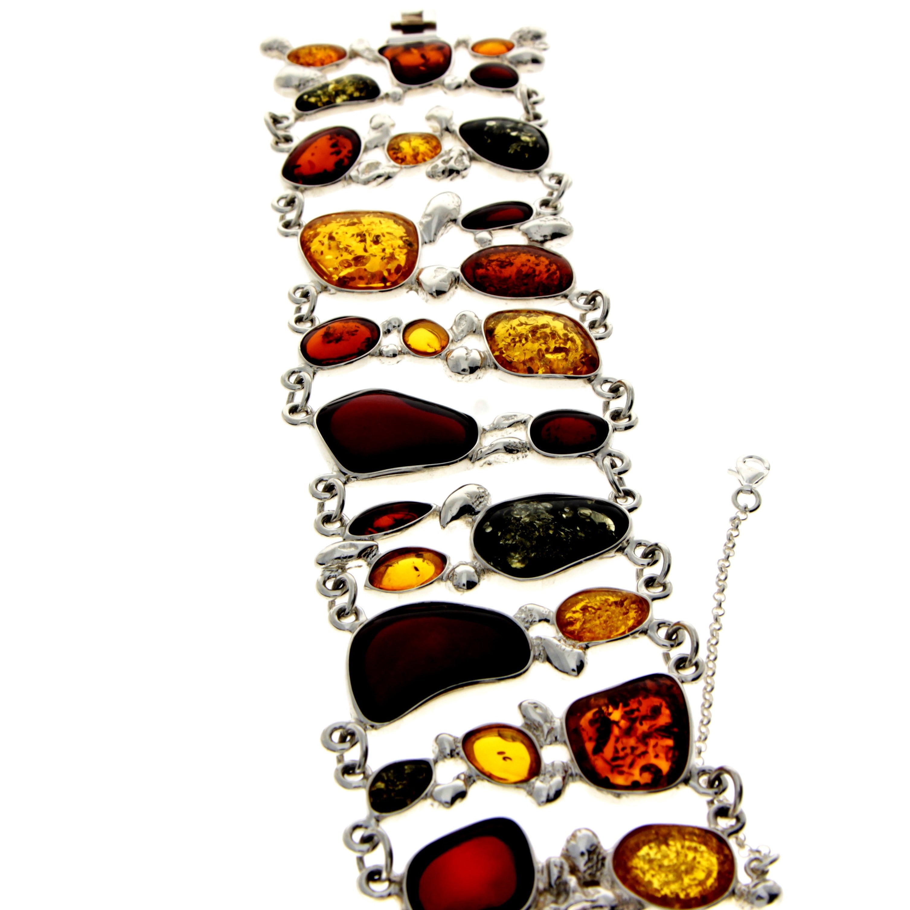 925 Sterling Silver & Genuine Baltic Amber Heavy Exclusive Link Bracelet - AD503