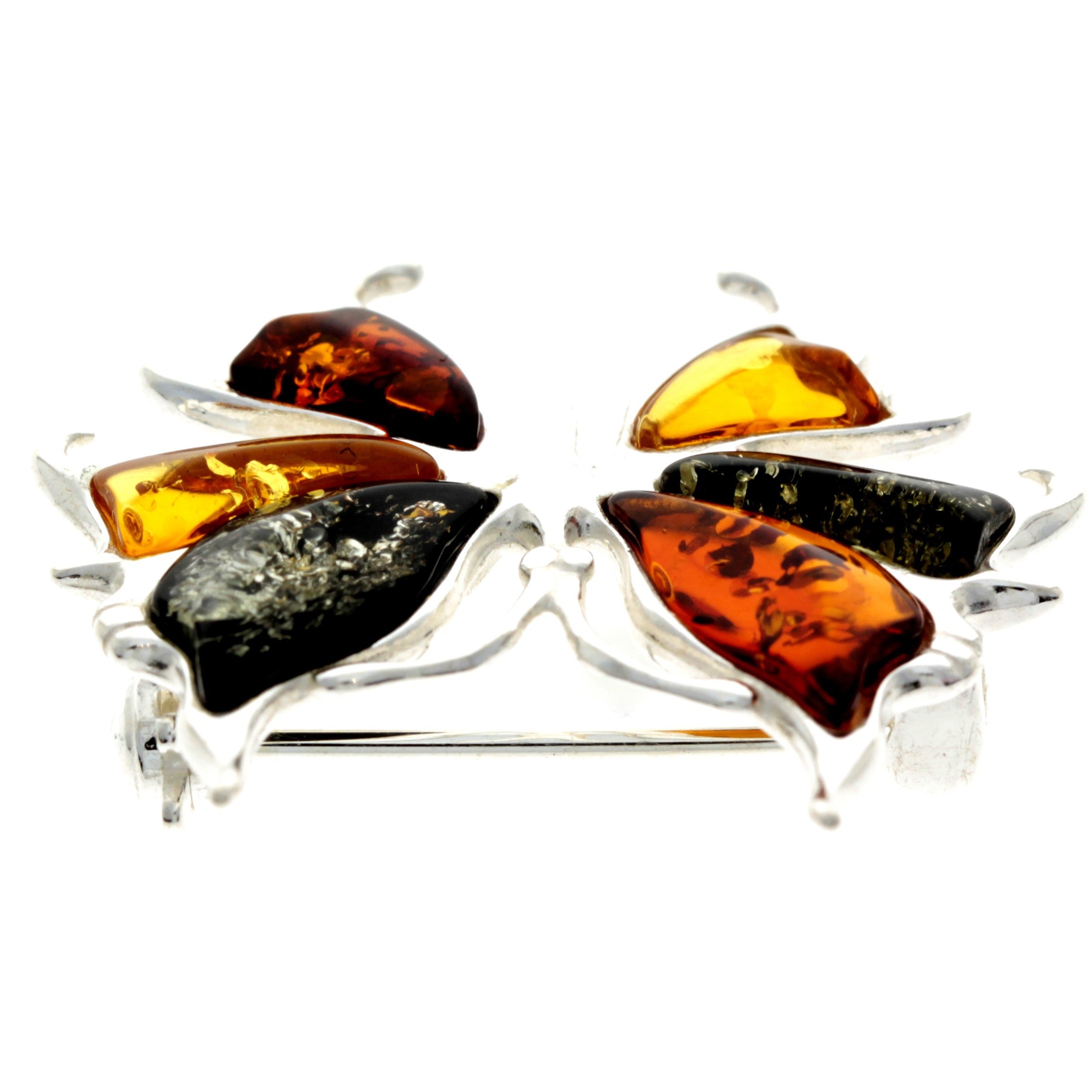 925 Sterling Silver & Genuine Baltic Amber Exclusive Small Butterfly Brooch - AD805S